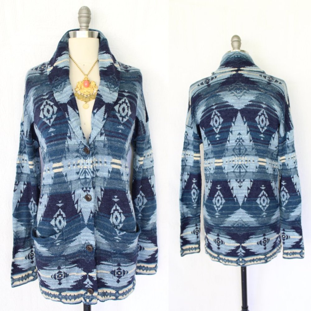 Ralph Lauren Denim & Supply Blue Southwest Cardigan Sweater Jacket L